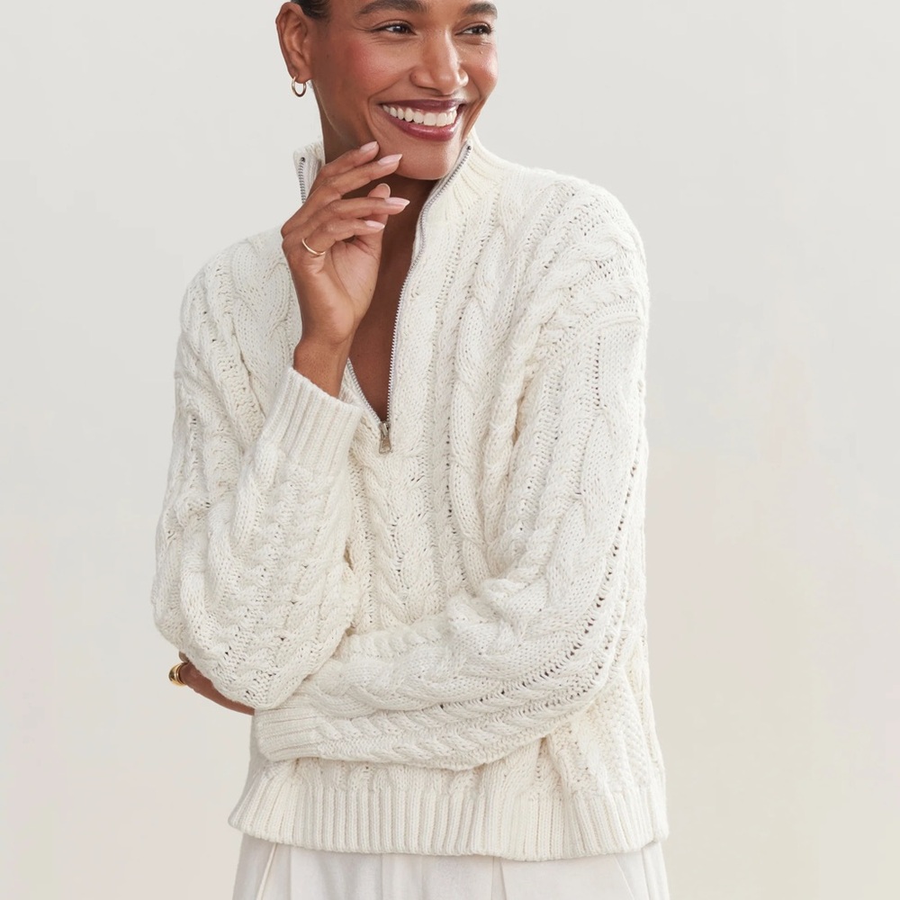 Jenni Kayne Cotton Cable Half Zip, Ivory, size 3X